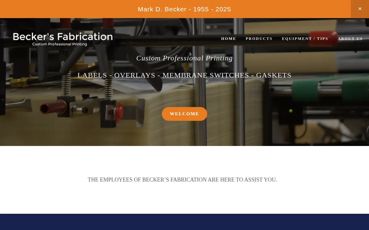 Homepage of Beckers Fabrication INC