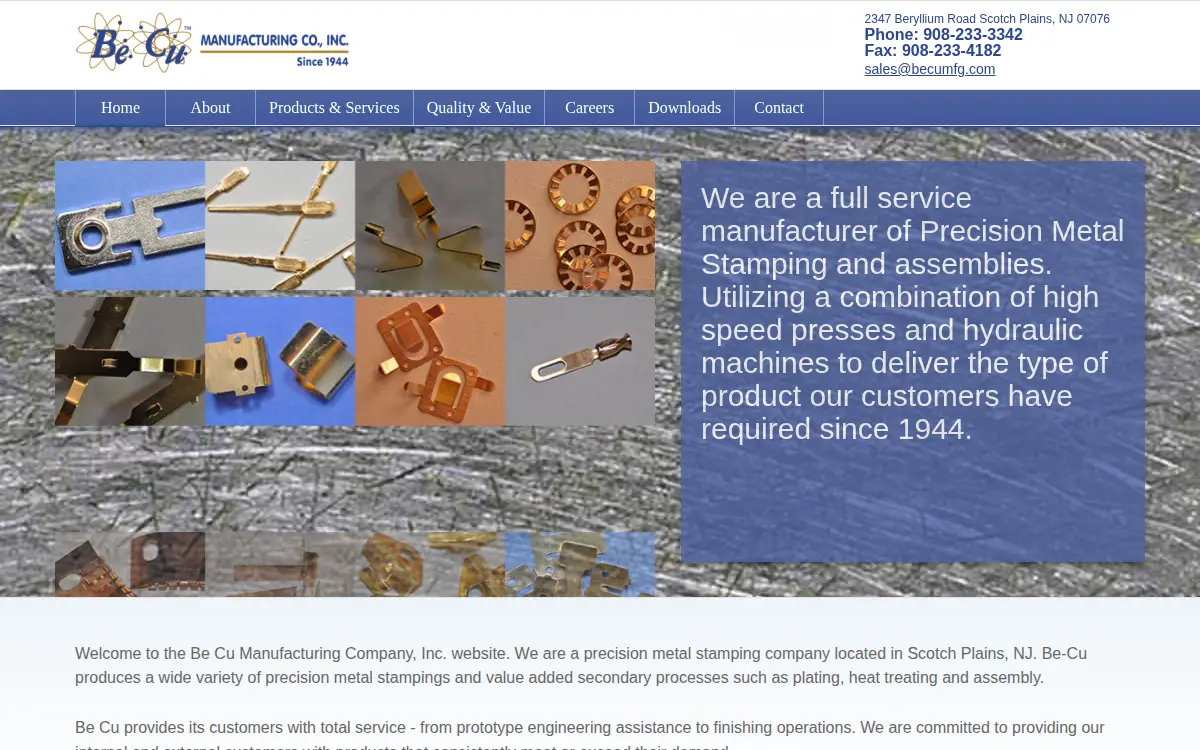 Homepage of Be Cu Manufacturing Co, INC