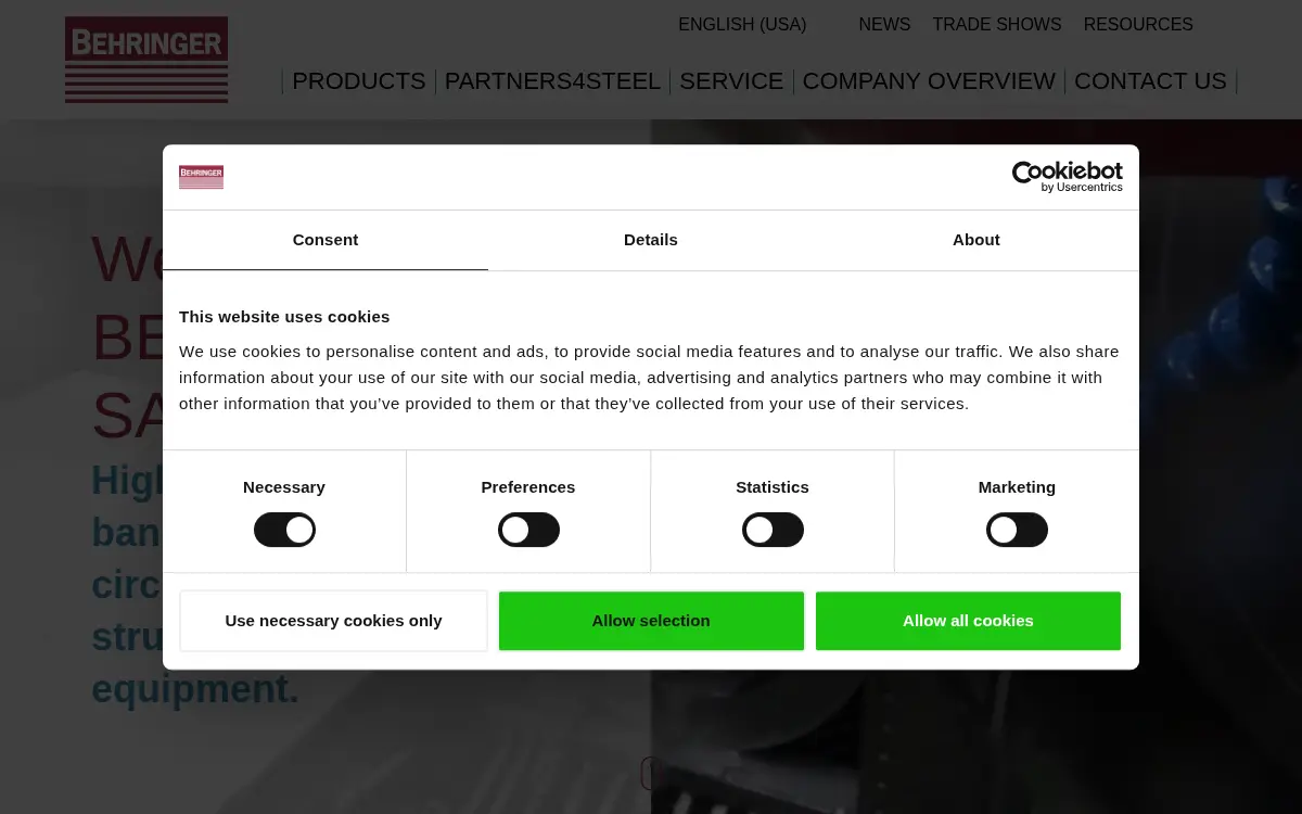 Homepage of Behringer Saws, INC.