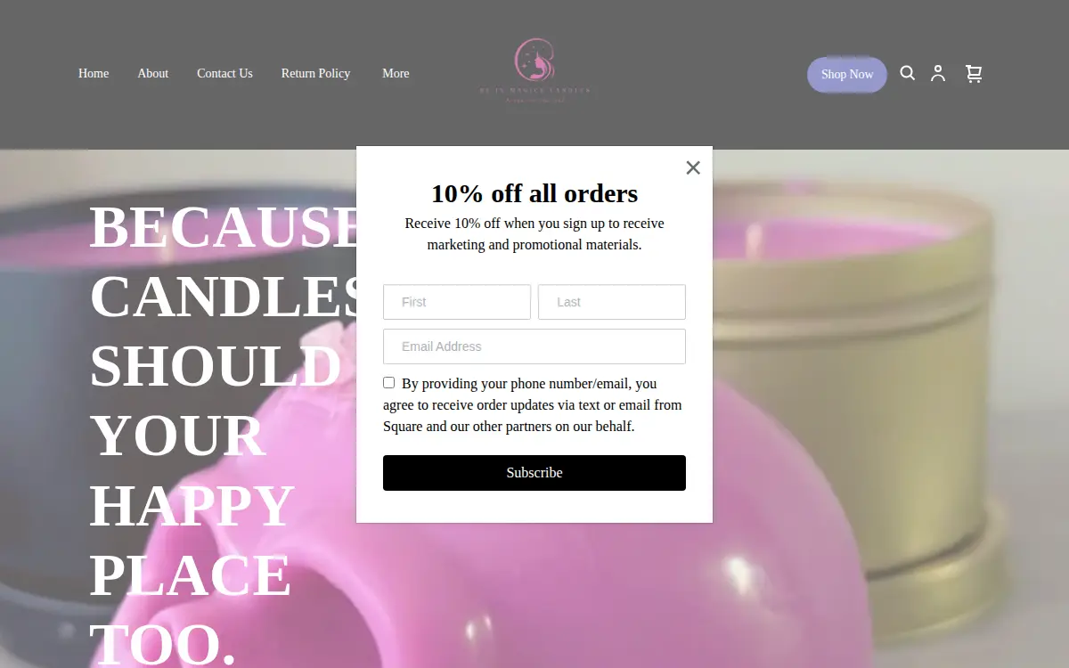 Homepage of Be in Magick Candles LLC