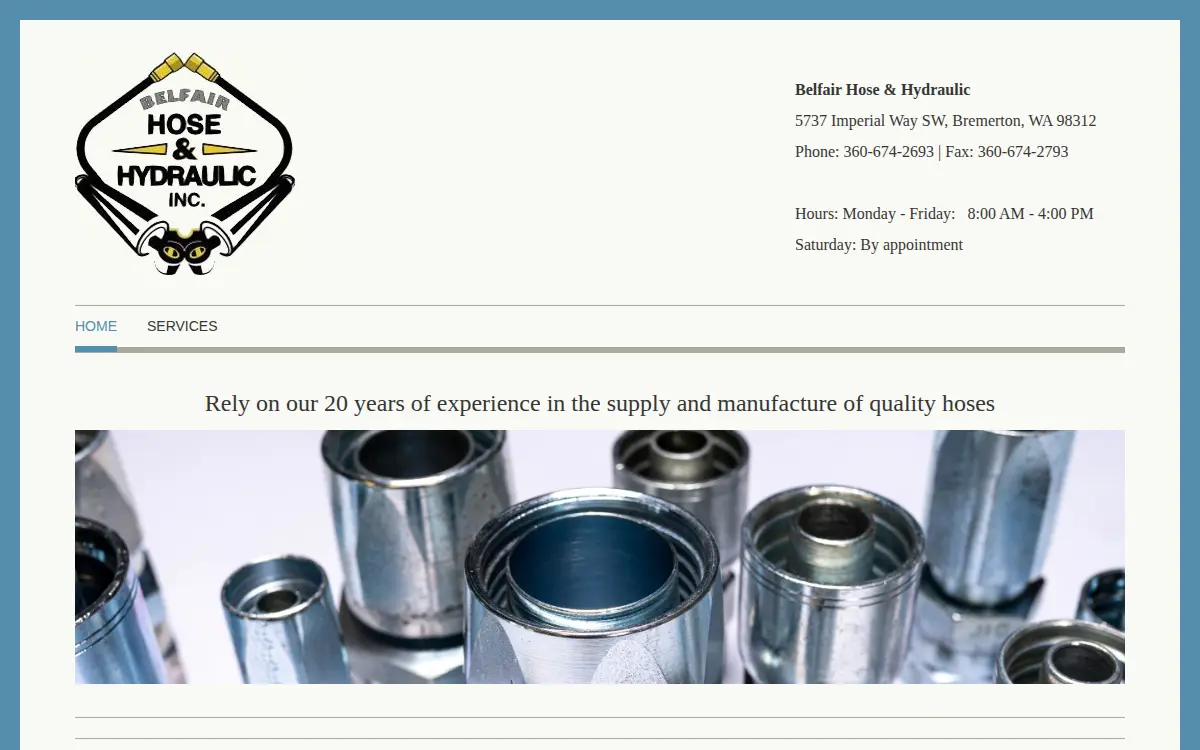 Homepage of Belfair Hose & Hydraulic, INC.