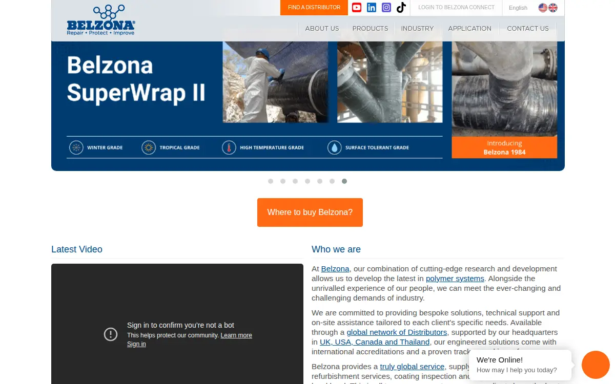 Homepage of Belzona Global LLC