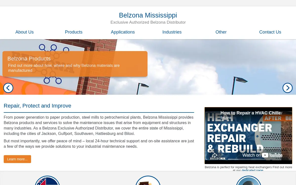 Homepage of Belzona Mississippi, INC