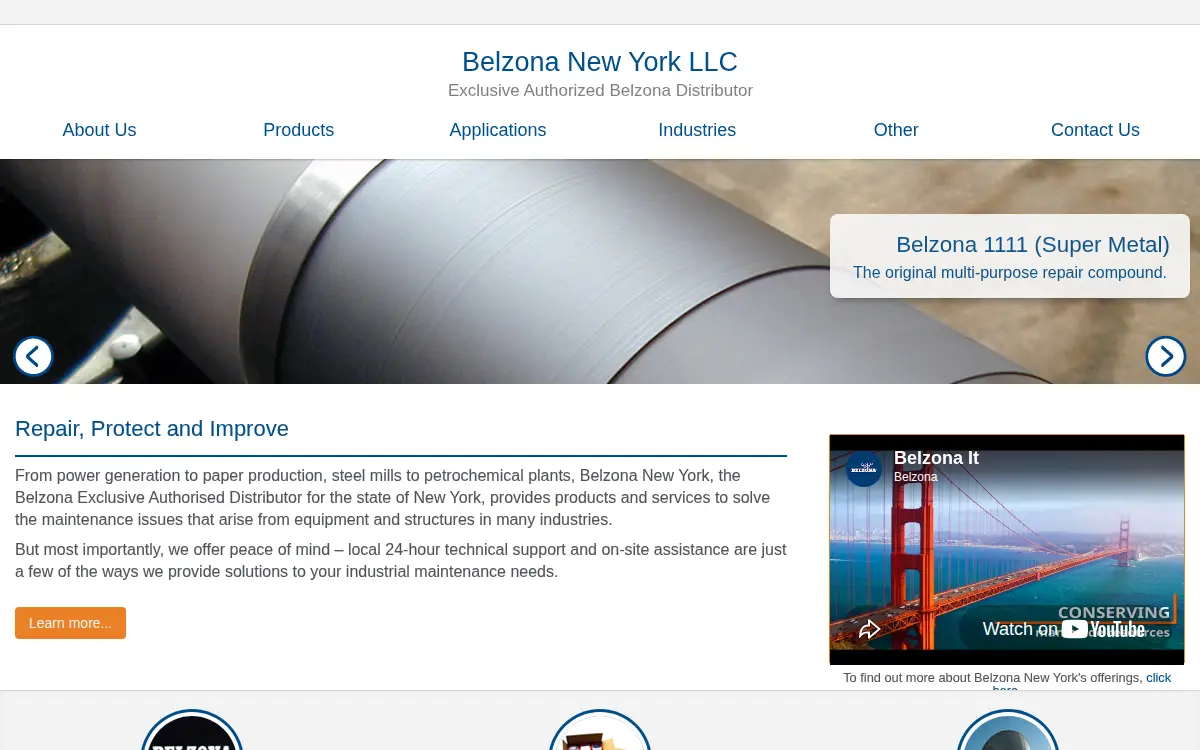 Homepage of Belzona New York LLC