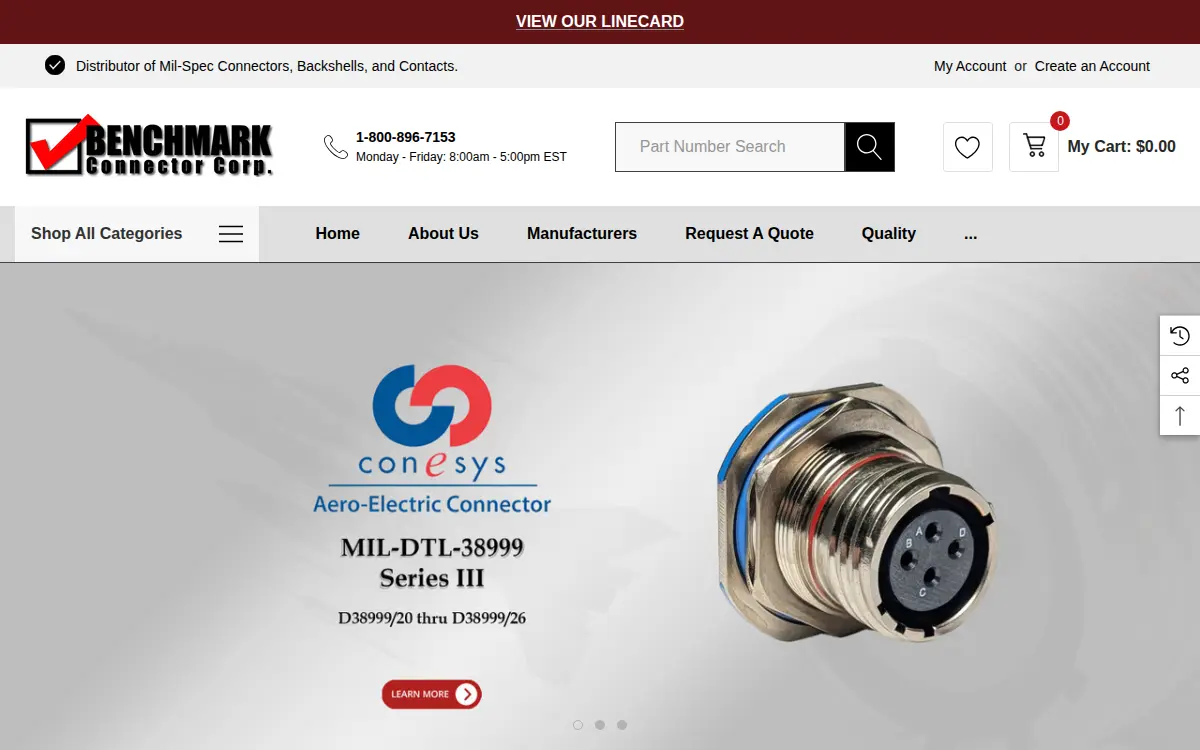 Homepage of Benchmark Connector Corporation