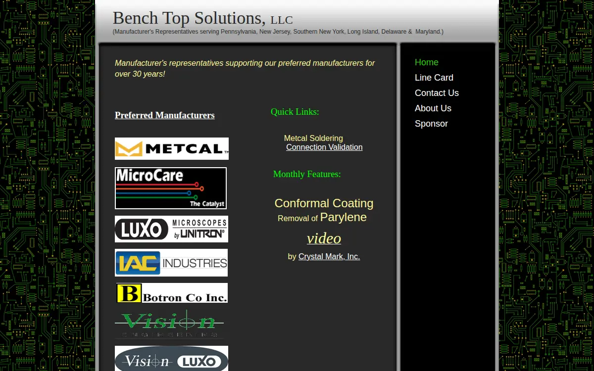 Homepage of Bench Top Solutions LLC