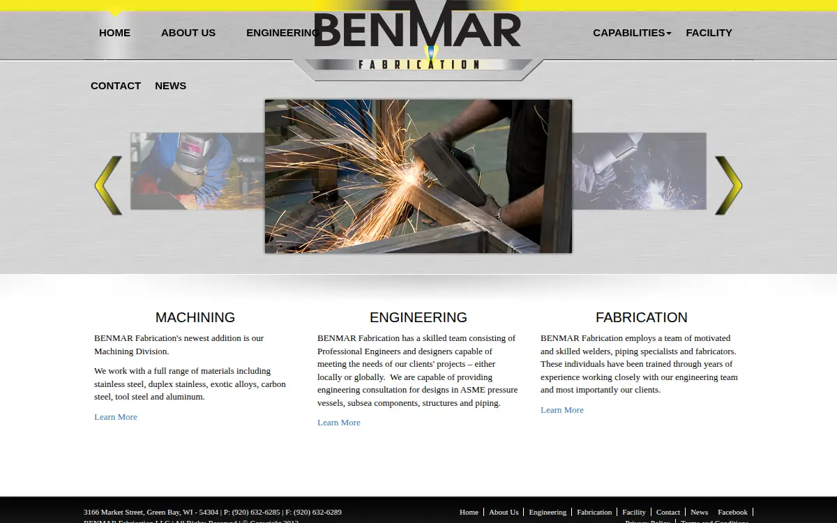 Homepage of Benmar Fabrication LLC