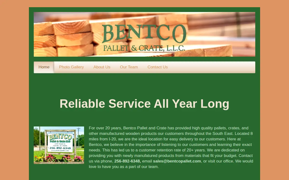 Homepage of Bentco Pallet & Crate, L.l.c.