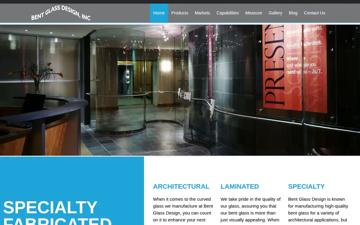Homepage of Bent Glass Design, INC.