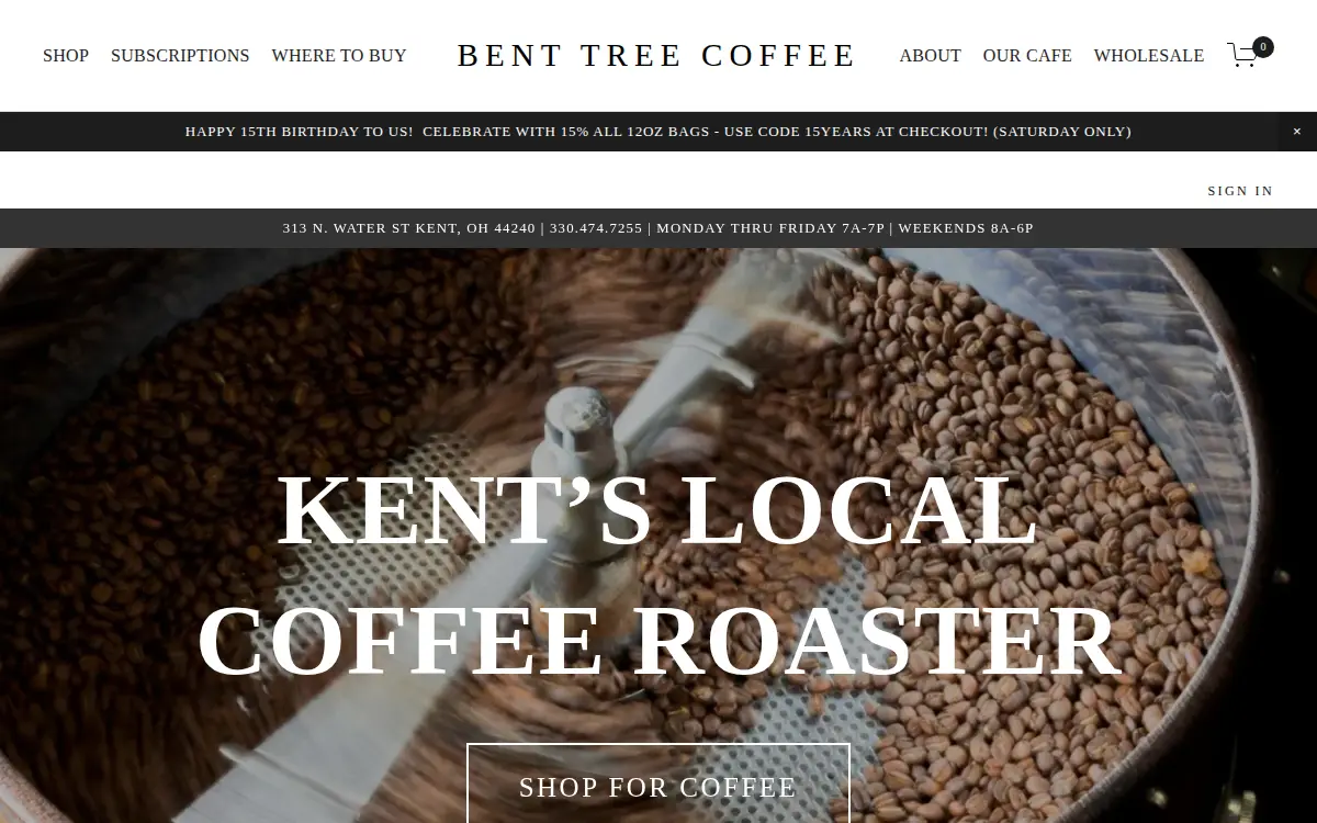 Homepage of Bent Tree Coffee Roasters, LLC