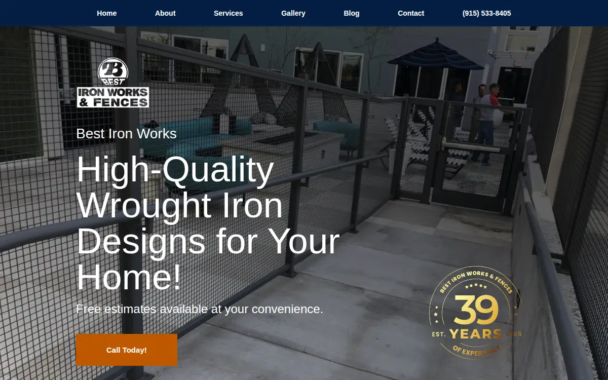 Homepage of Best Ironworks and Screens, INC