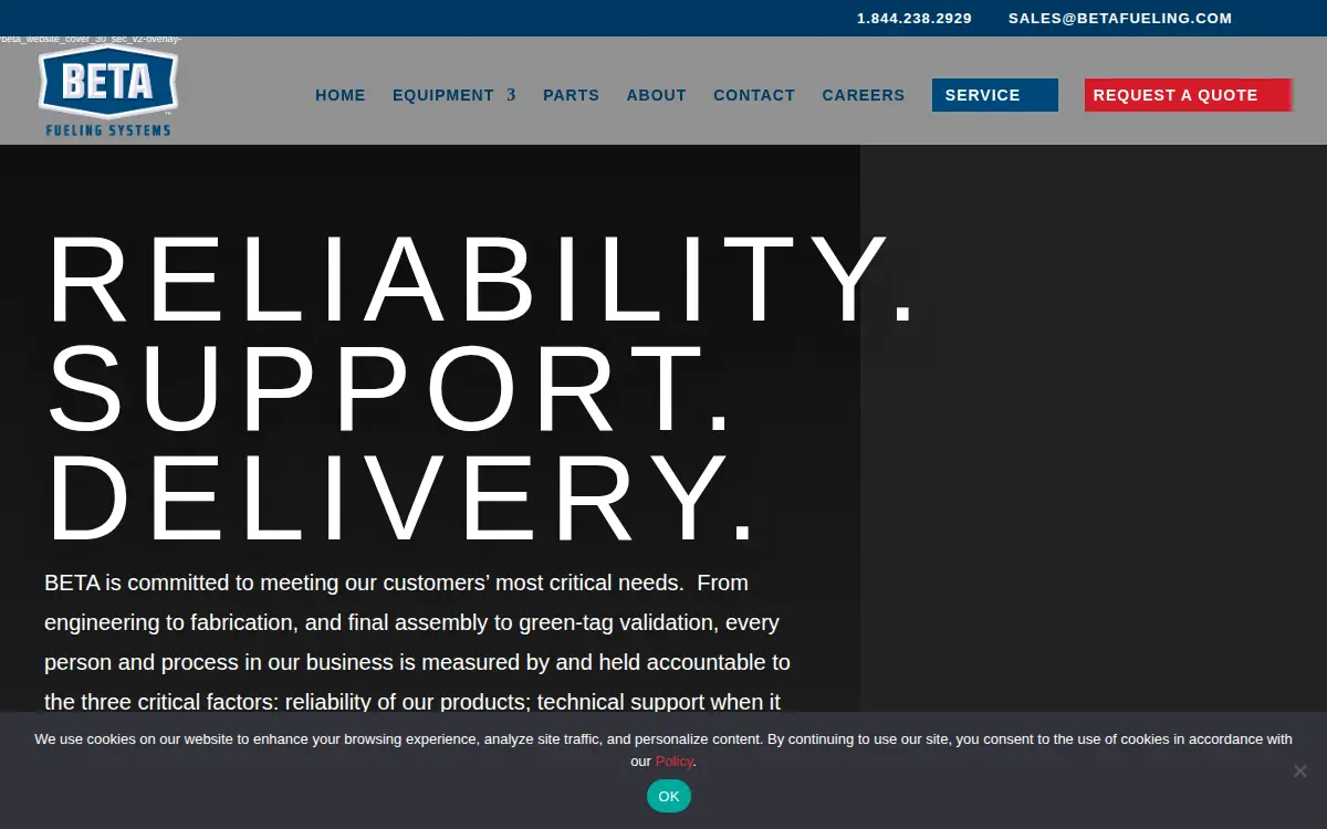 Homepage of Beta Fueling Systems, LLC