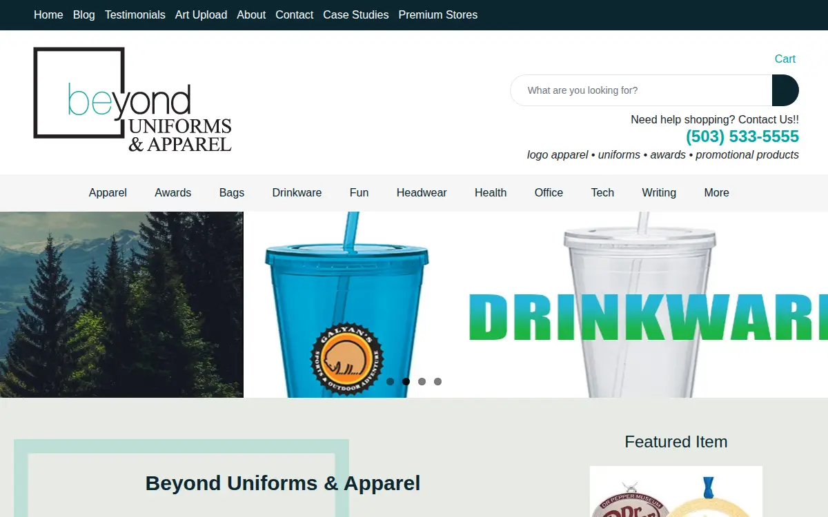 Homepage of Beyond Uniforms & Apparel, INC