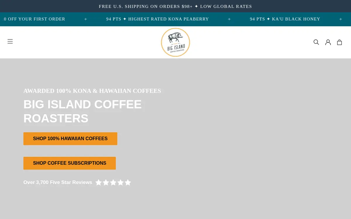 Homepage of Big Island Coffee Roasters, LLC