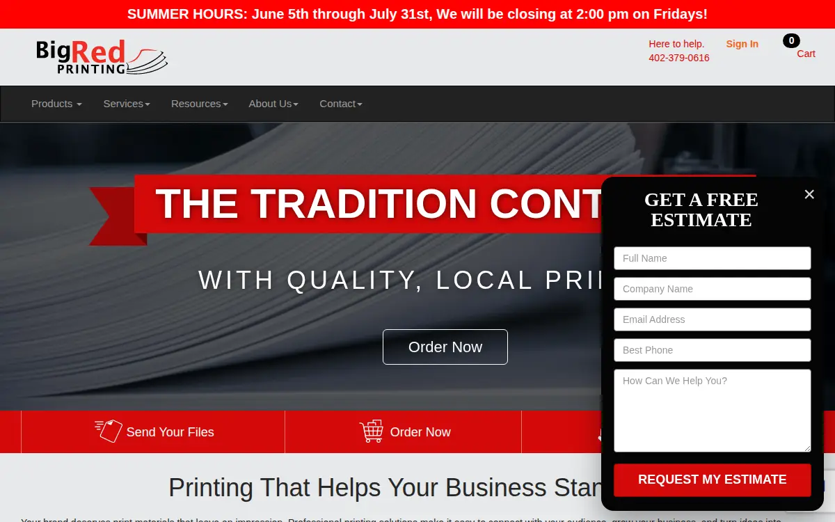 Homepage of Big Red Printing INC