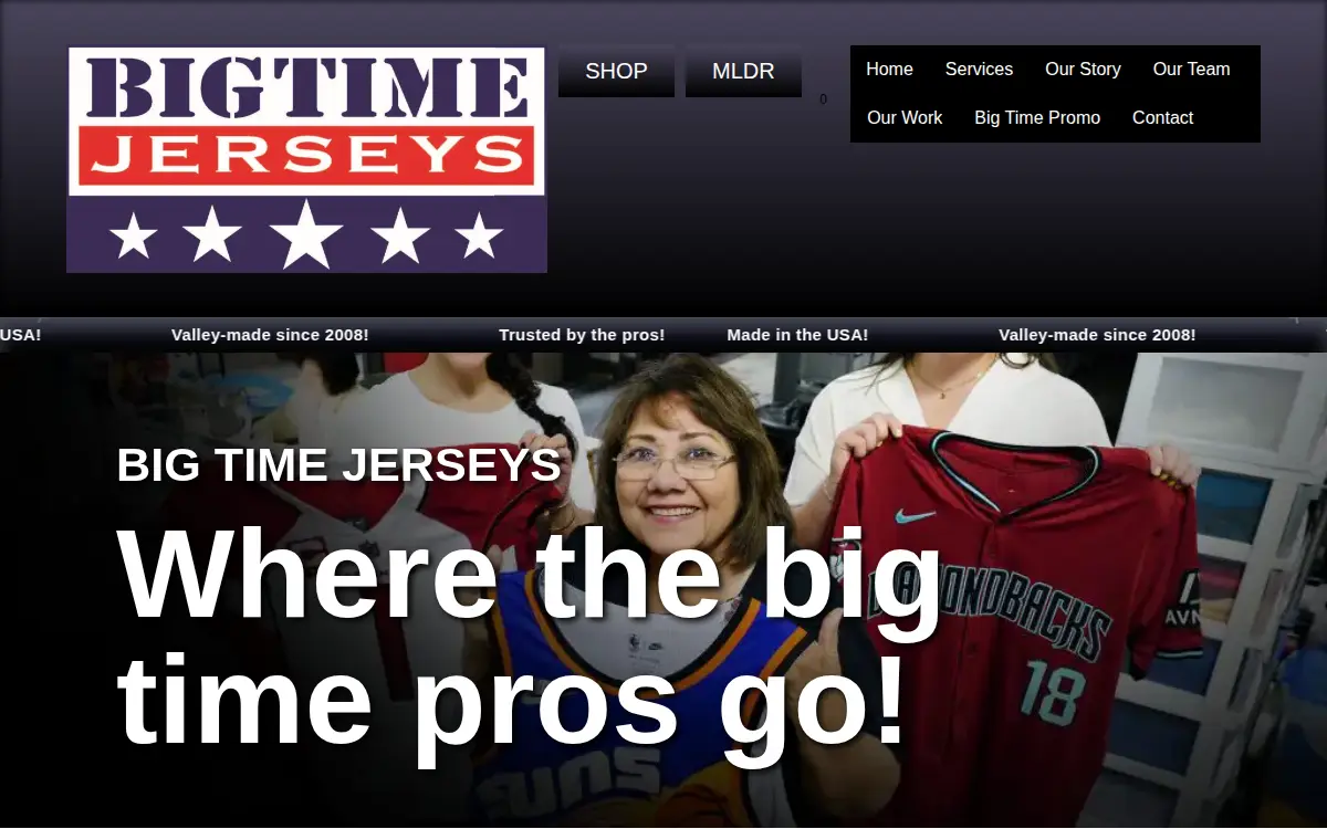 Homepage of Big Time Jerseys, LLC