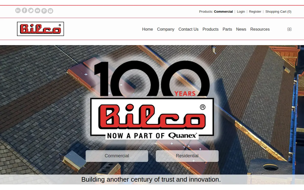 Homepage of Bilco Company the