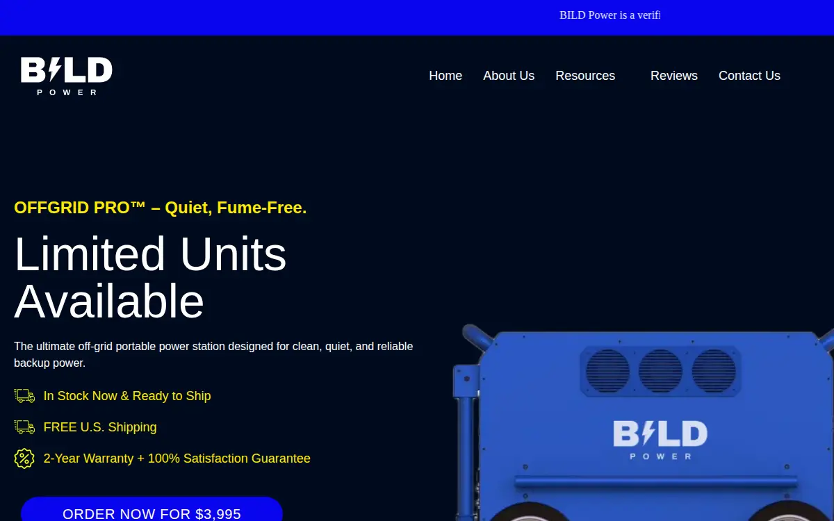 Homepage of Bild Power, LLC