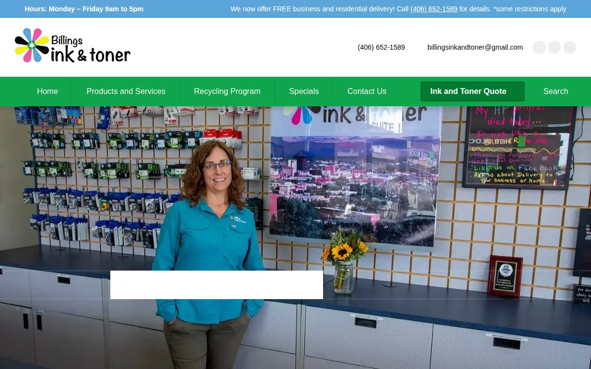 Homepage of Billings Ink & Toner, INC.