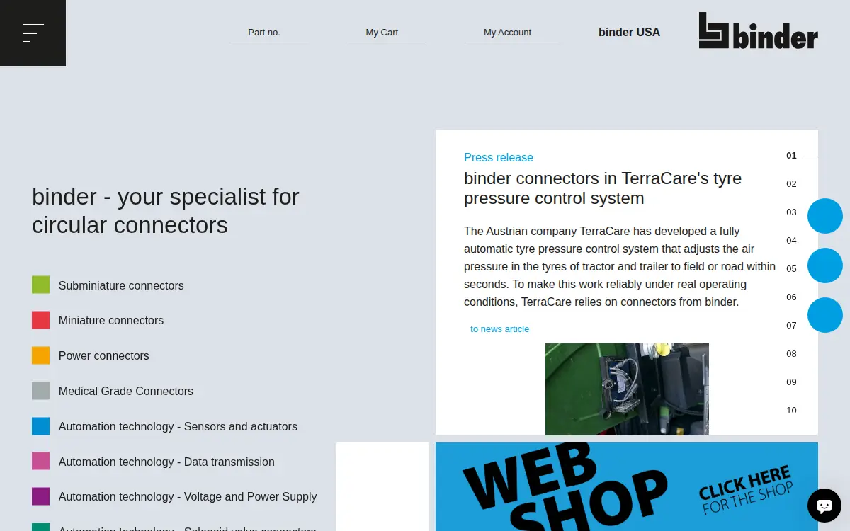 Homepage of Binder Usa, LP