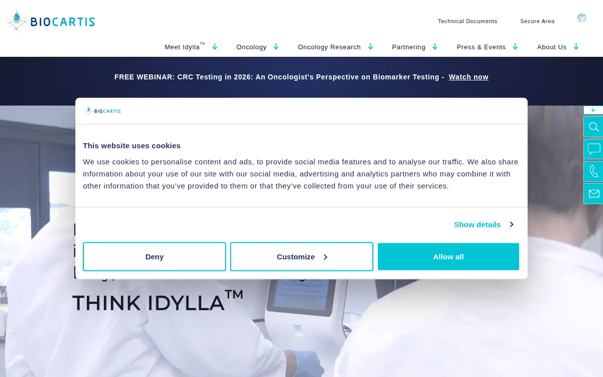 Homepage of Biocartis US INC