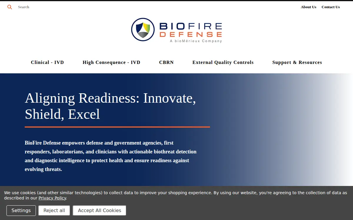 Homepage of Biofire Defense LLC