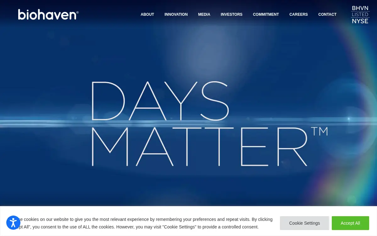 Homepage of Biohaven Pharmaceuticals, INC