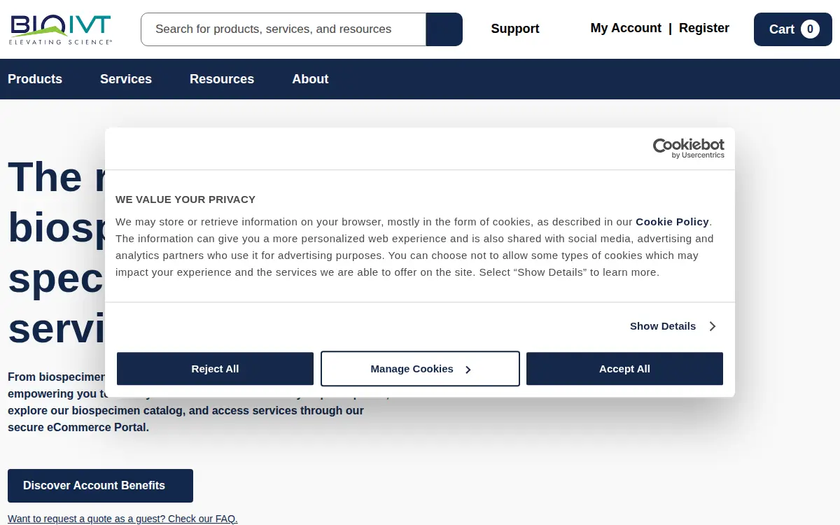 Homepage of Bioivt, LLC