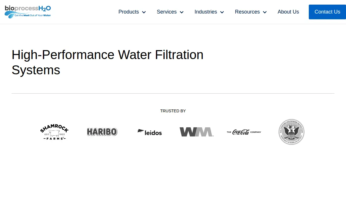 Homepage of Bioprocessh2o LLC