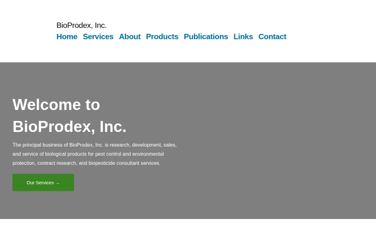 Homepage of Bioprodex, INC.