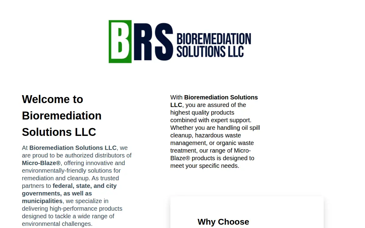 Homepage of Bioremediation Solutions LLC