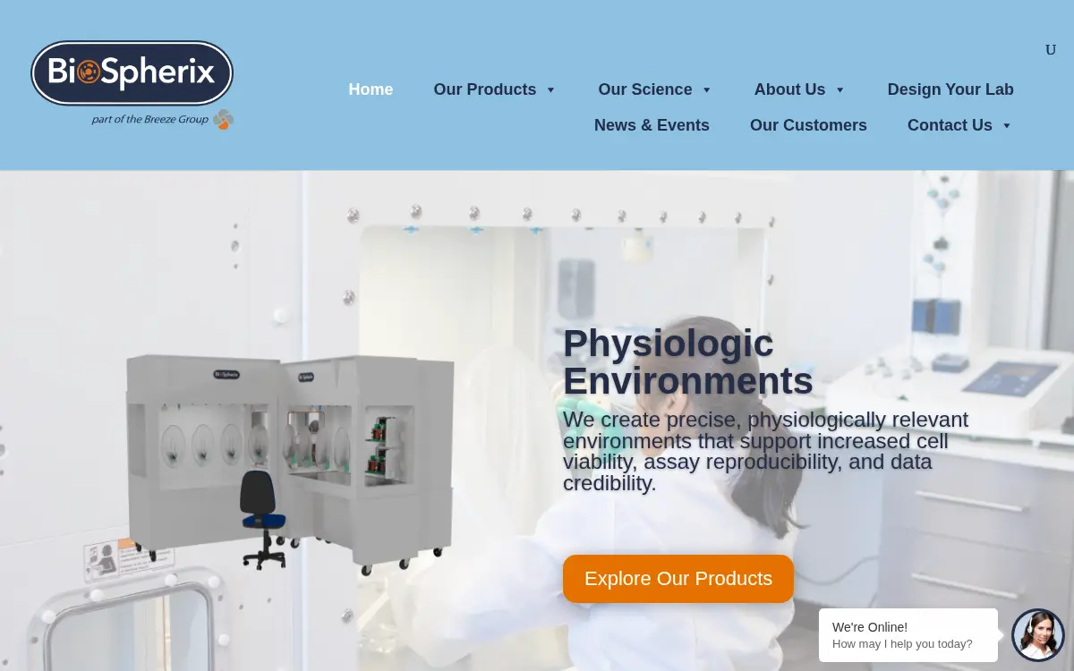 Homepage of Biospherix, LLC