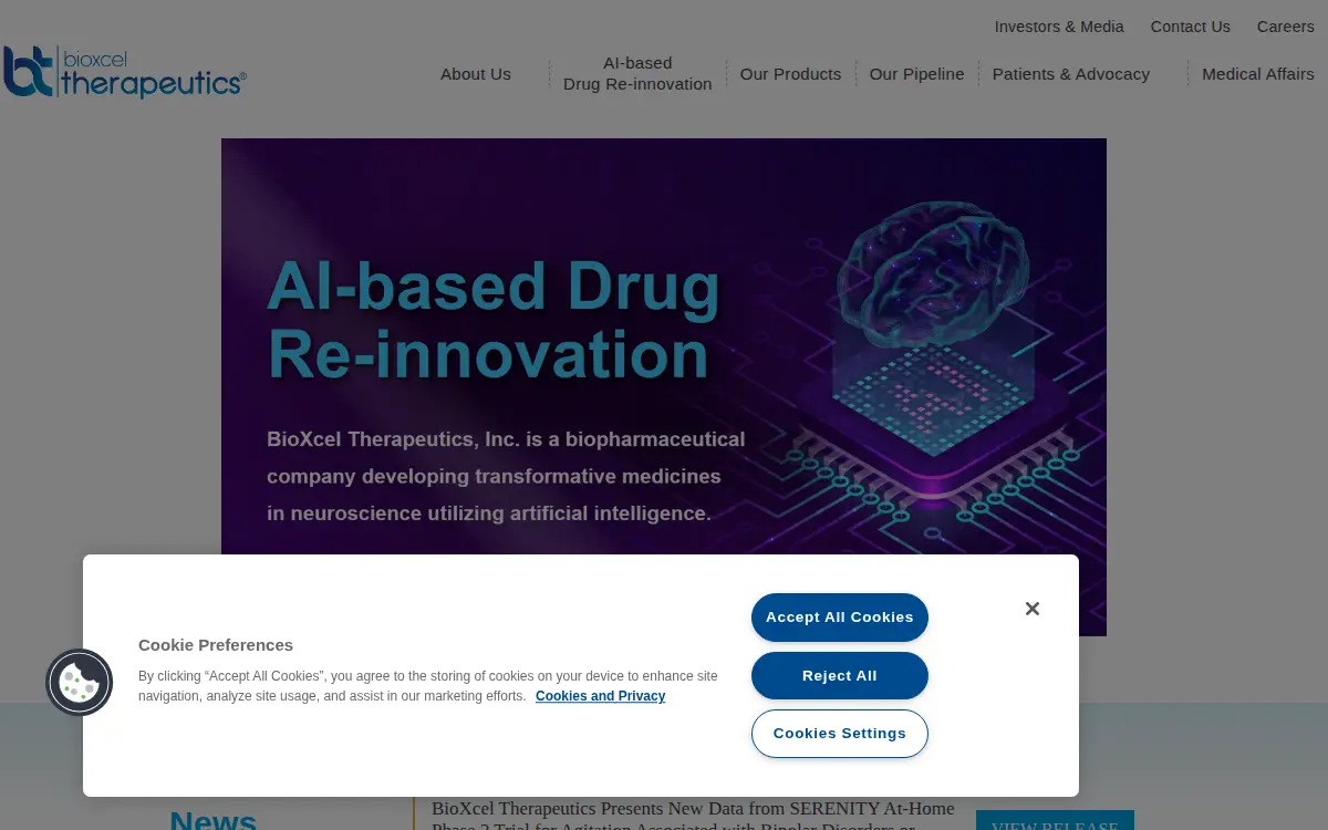 Homepage of Bioxcel Therapeutics, INC.
