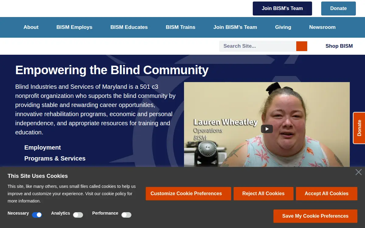 Homepage of Blind Industries and Services of Maryland