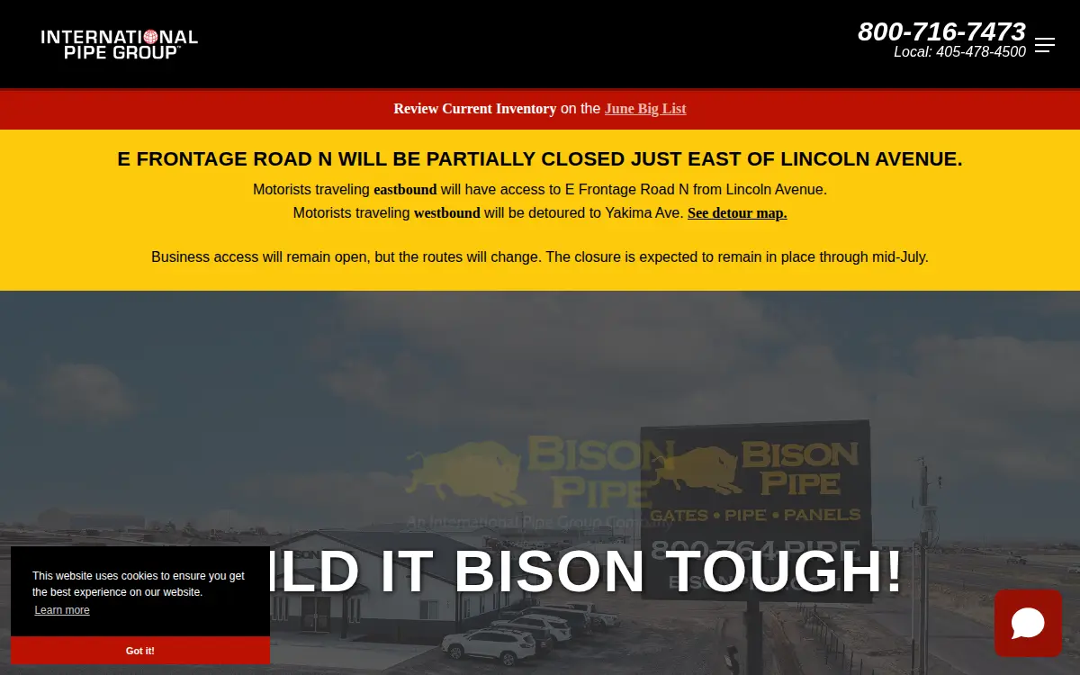 Homepage of Bison Pipe & Supply LLC