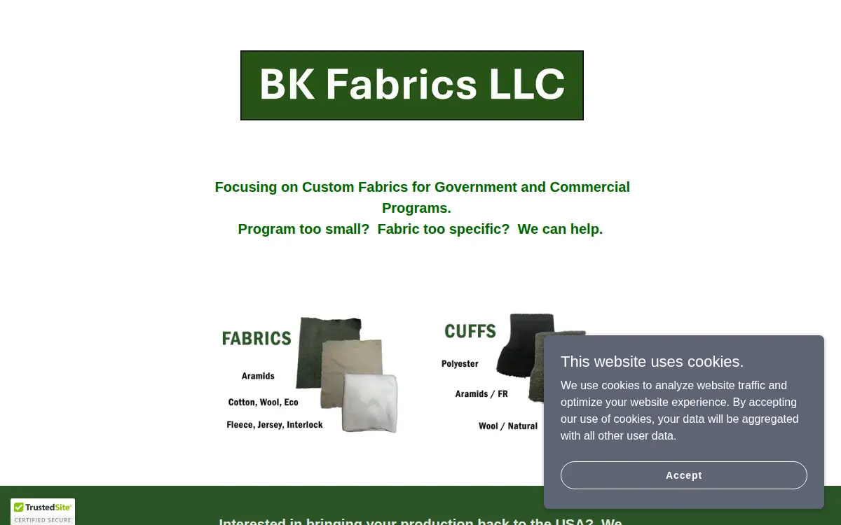 Homepage of Bk Fabrics LLC