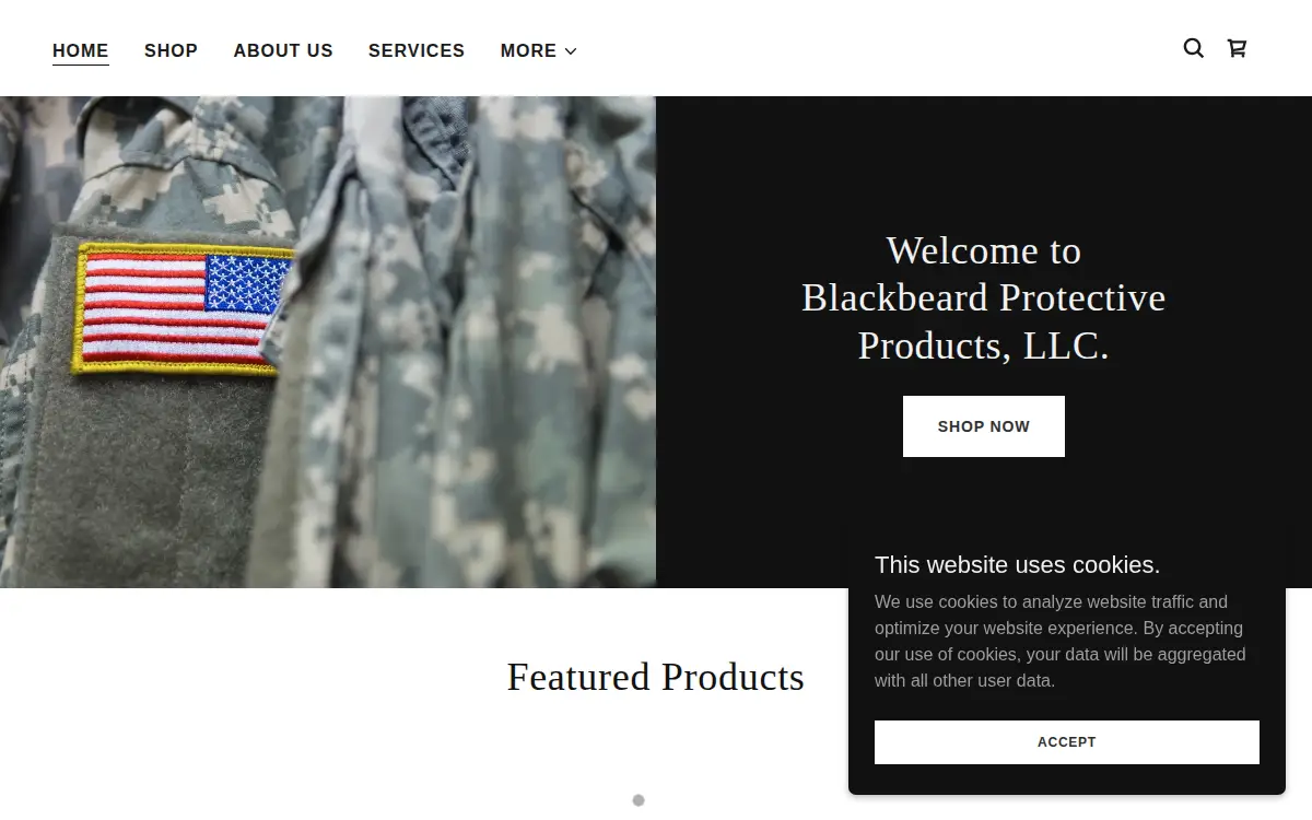 Homepage of Blackbeard Protective Products, LLC