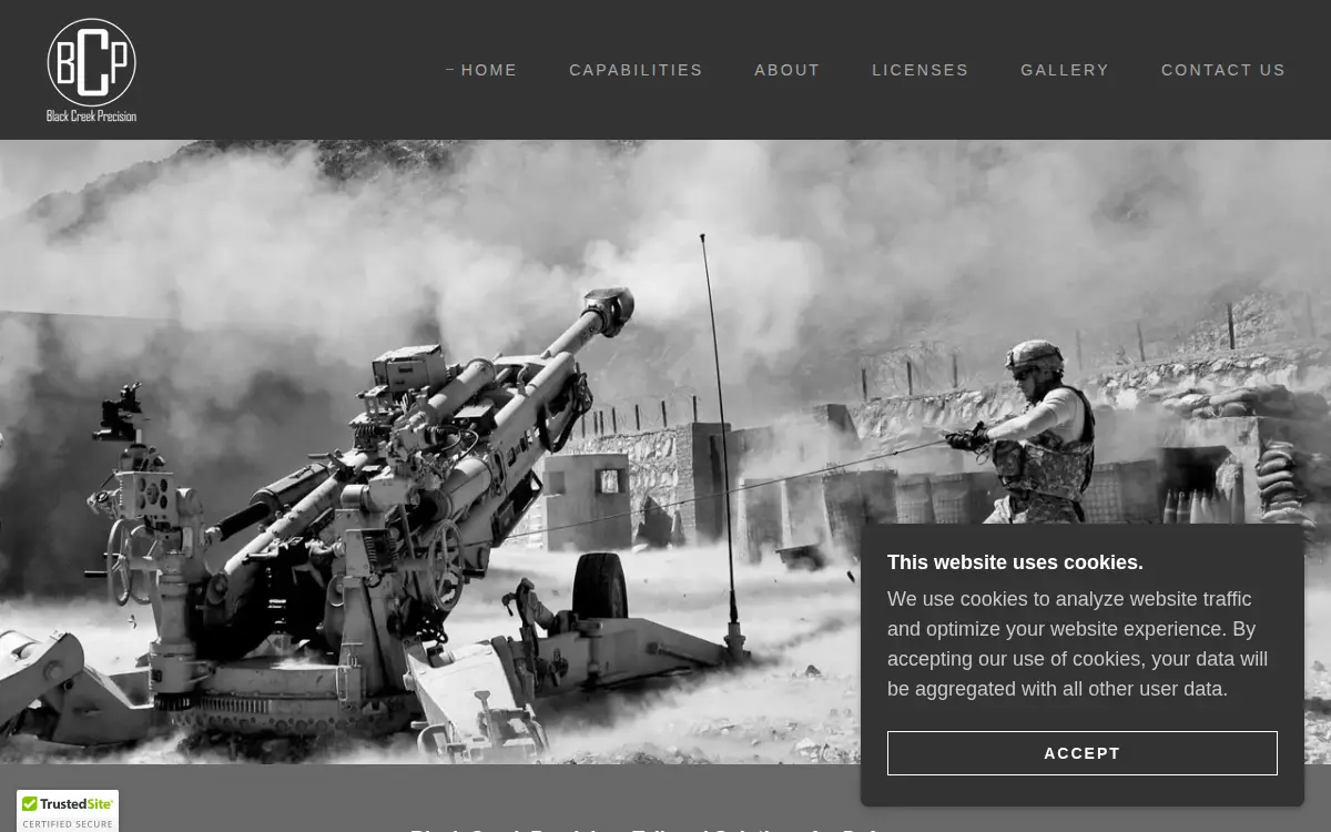 Homepage of Black Creek Precision LLC