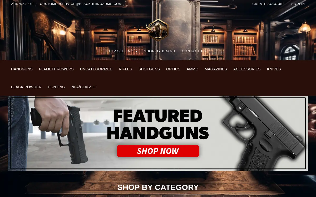 Homepage of Black Rhino Arms LLC