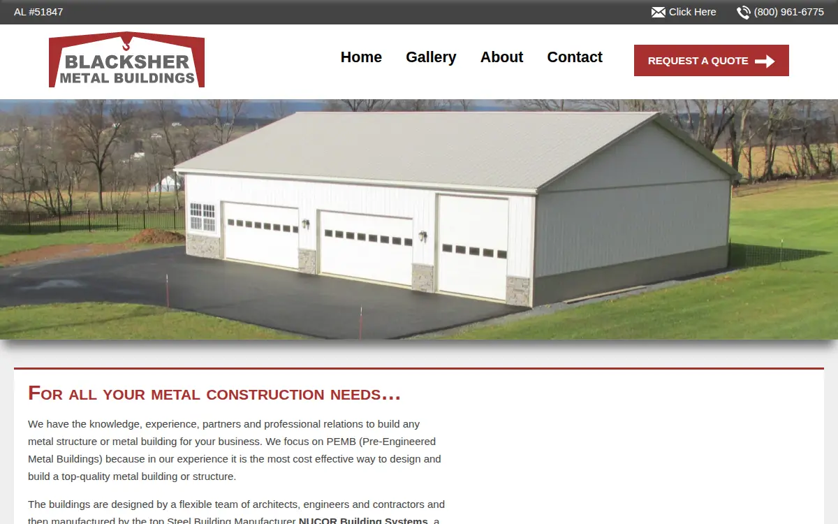 Homepage of Blacksher Metals, INC