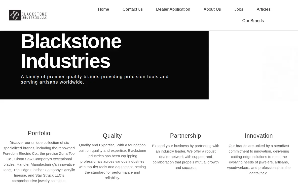 Homepage of Blackstone Industries, LLC