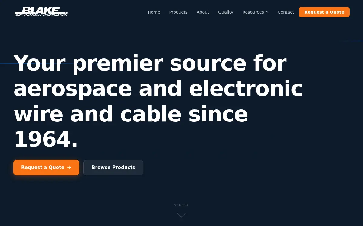 Homepage of Blake Wire and Cable Corporation