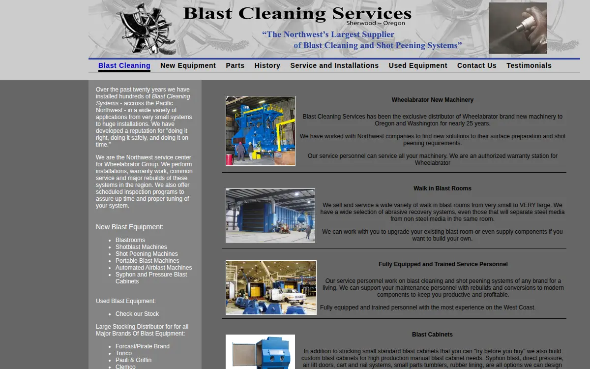 Homepage of Blast Cleaning Services, INC.