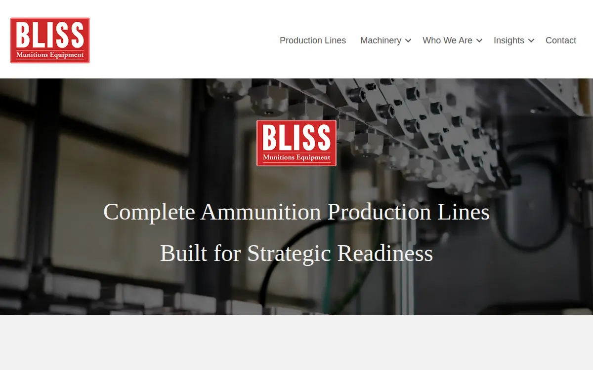 Homepage of Bliss Munitions Equipment, LLC
