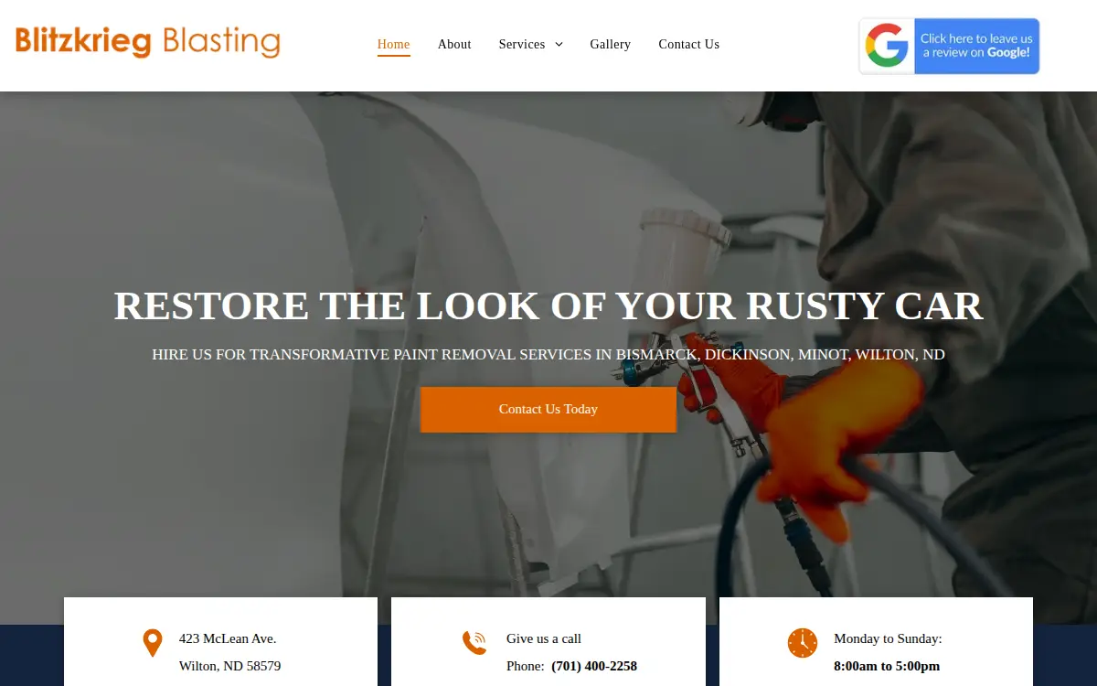 Homepage of Blitzkrieg Blasting LLC