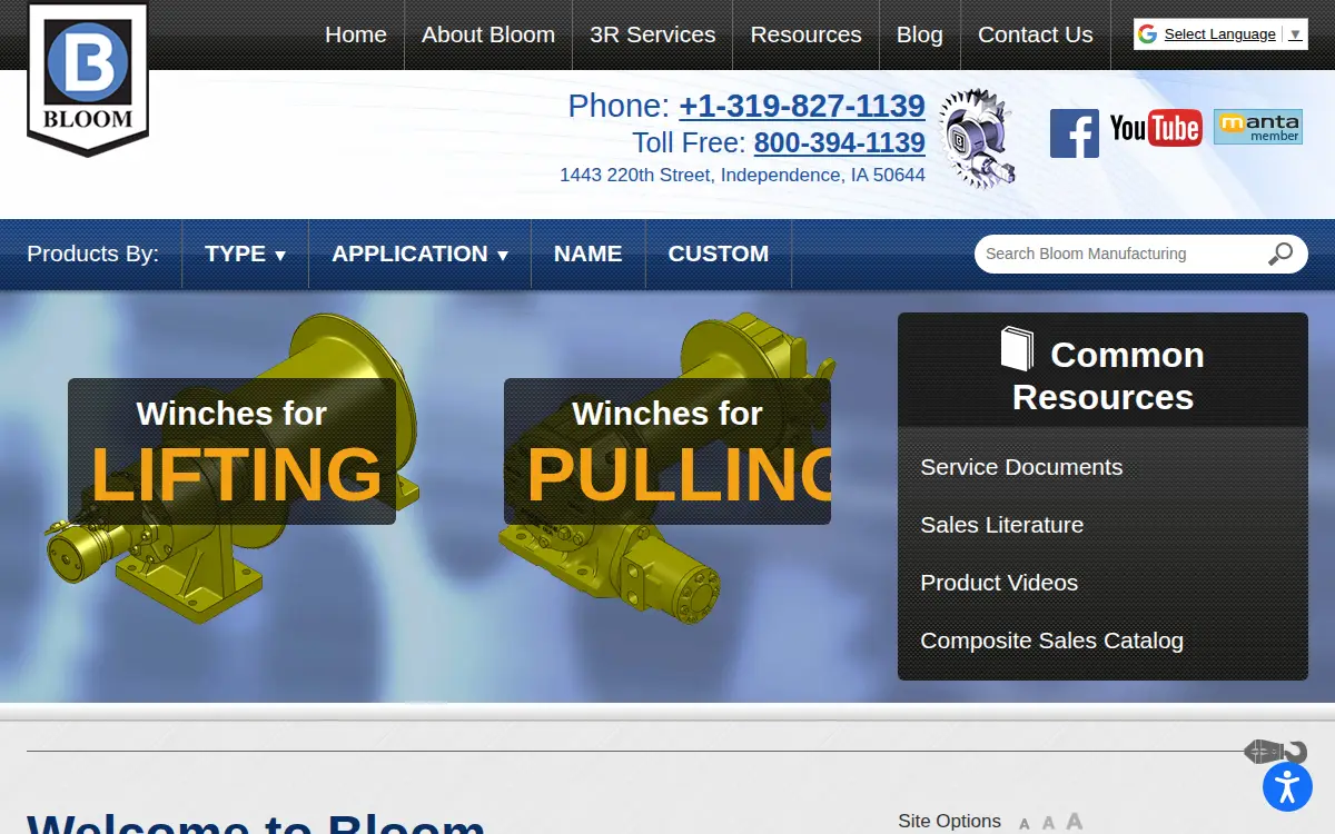 Homepage of Bloom Manufacturing, LLC