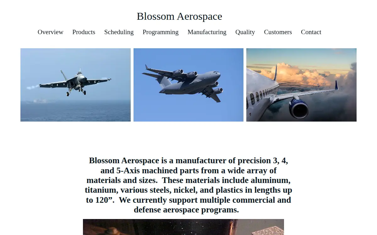 Homepage of Blossom Aerospace Texas LLC
