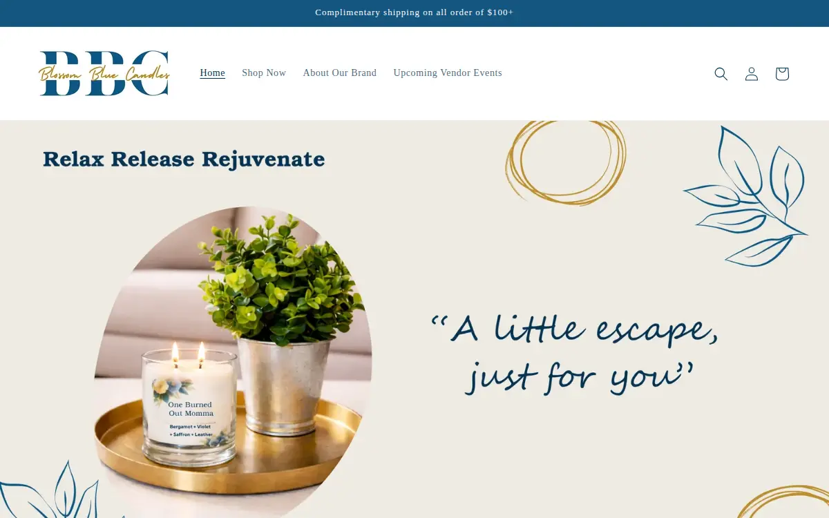 Homepage of Blossom Blue Candles, LLC