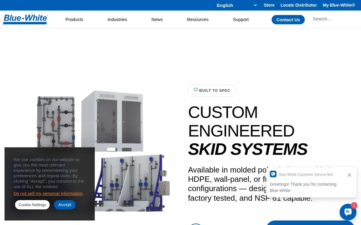 Homepage of Blue-white Industries, LTD.