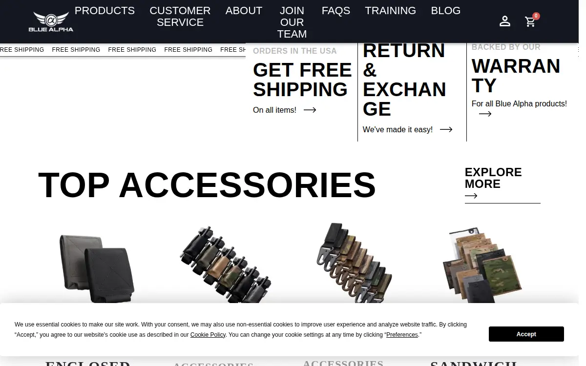 Homepage of Blue Alpha Gear LLC